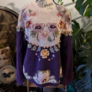 Vintage Womens Van Heusen Hand Knit Embroidered Sweater Size L